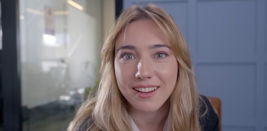 woman sitting in an office for walnut commercial