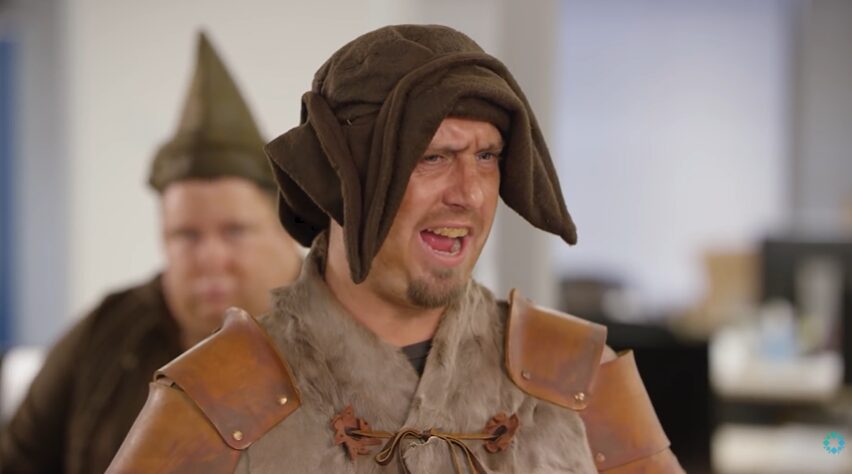 men dressed up in mid-evil costumes for Rubrik commercial