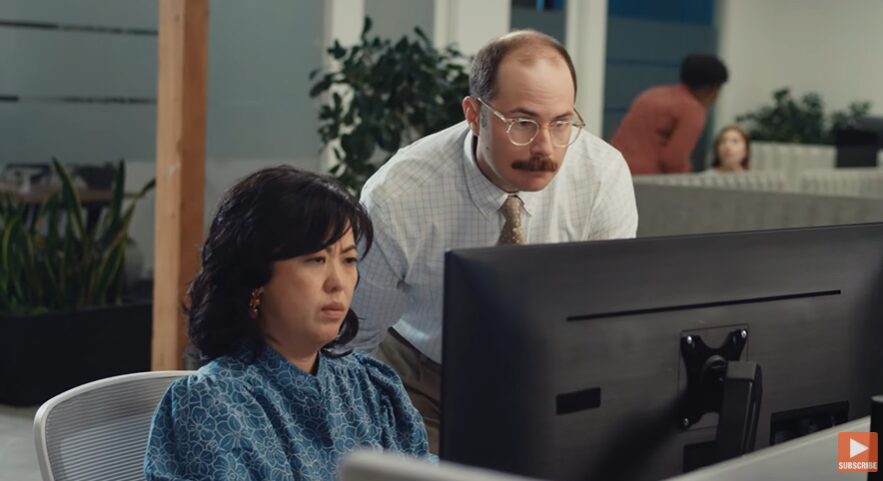 two professionals starring at a screen for Zapier commercial