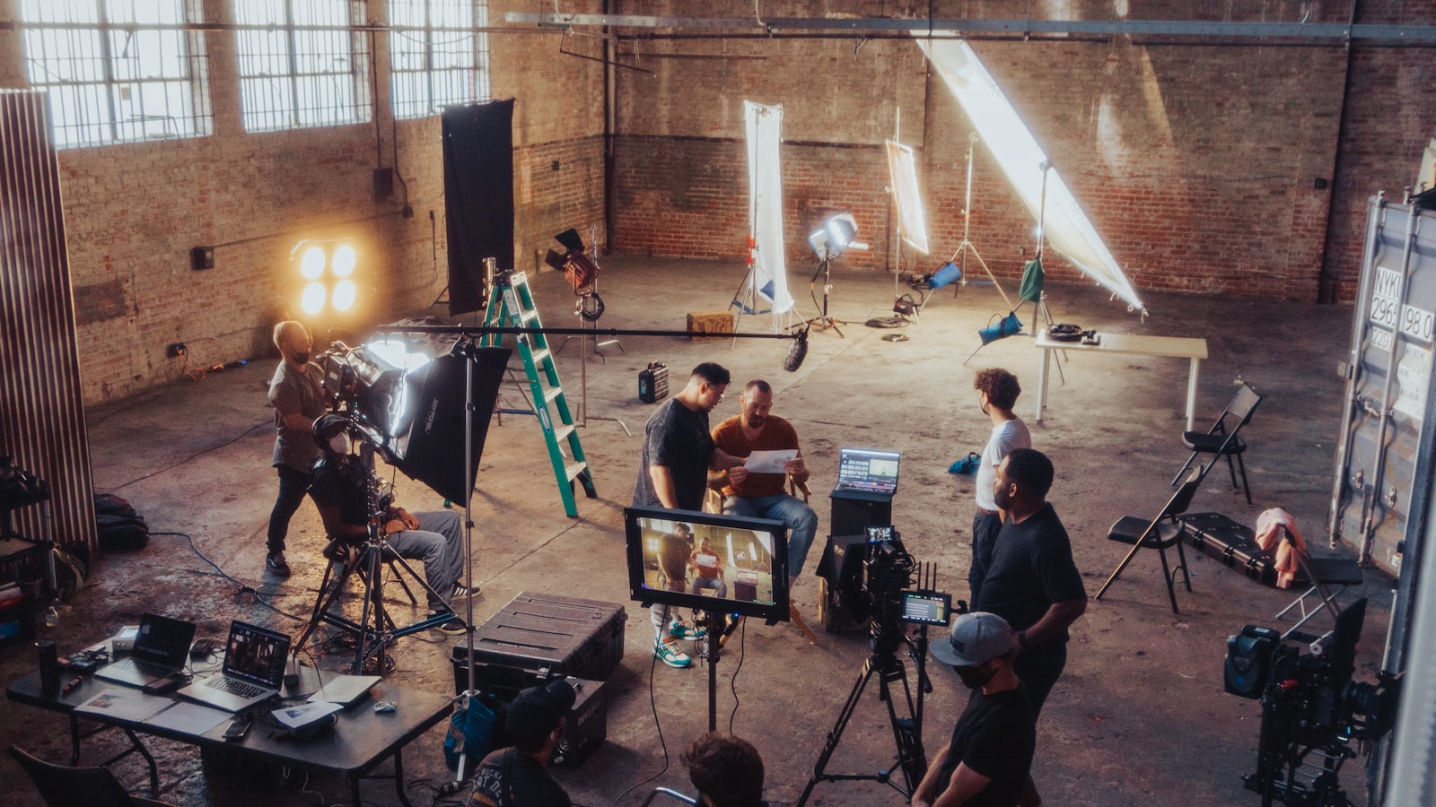A film crew on a video shoot in a studio, making a B2B explainer and launch video